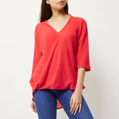 Red wrap blouse